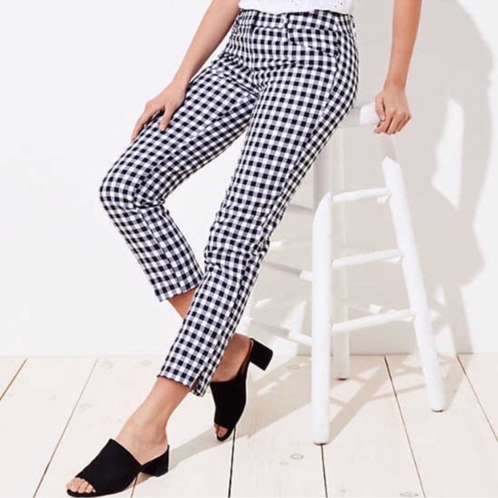 Ann Taylor Loft Marisa Cropped Mid Rise Gingham Plaid Pants Sz 10